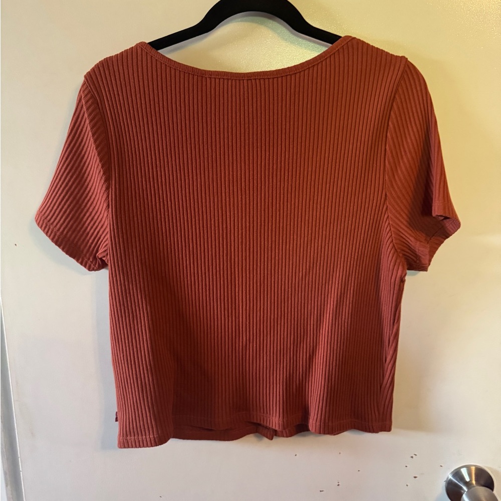 Levi's Women's Rust Ribbed Button-Up Crop Top - Picture 3 of 4